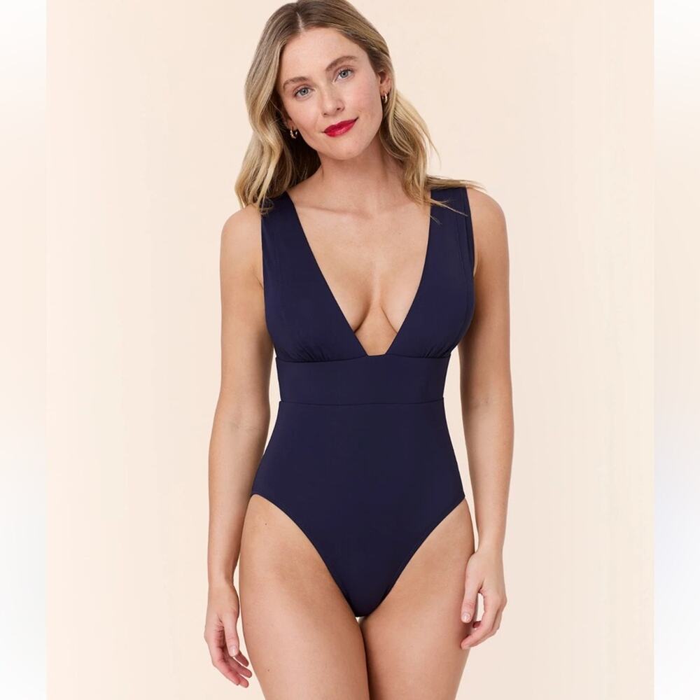 Andie The Mykonos One Piece Plunge Compression Swimsuit Navy Blue Large